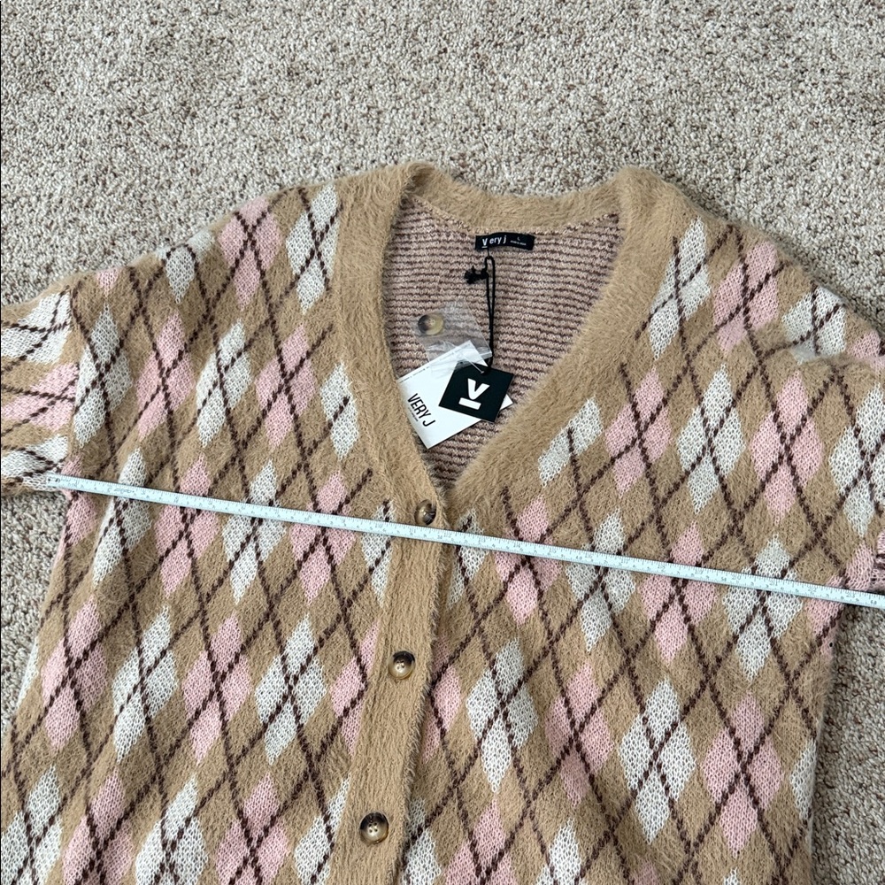 Very J Tan and Pink Argyle Cardigan - Picture 10 of 13